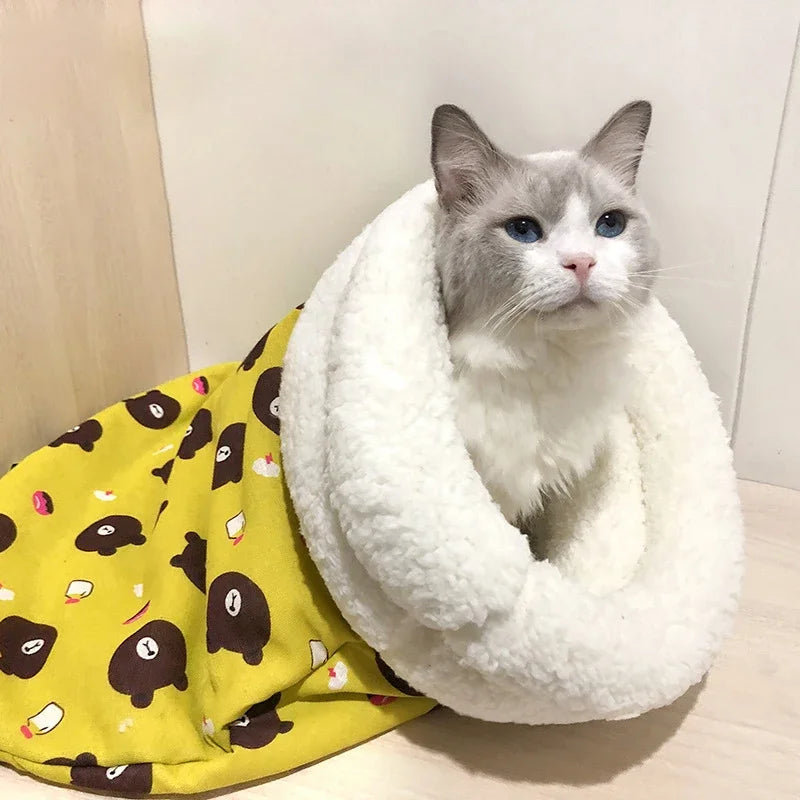 Cat & Puppy Cuddly Sleeping Bag - Soft, Fluffy, Cozy Nest for Pets