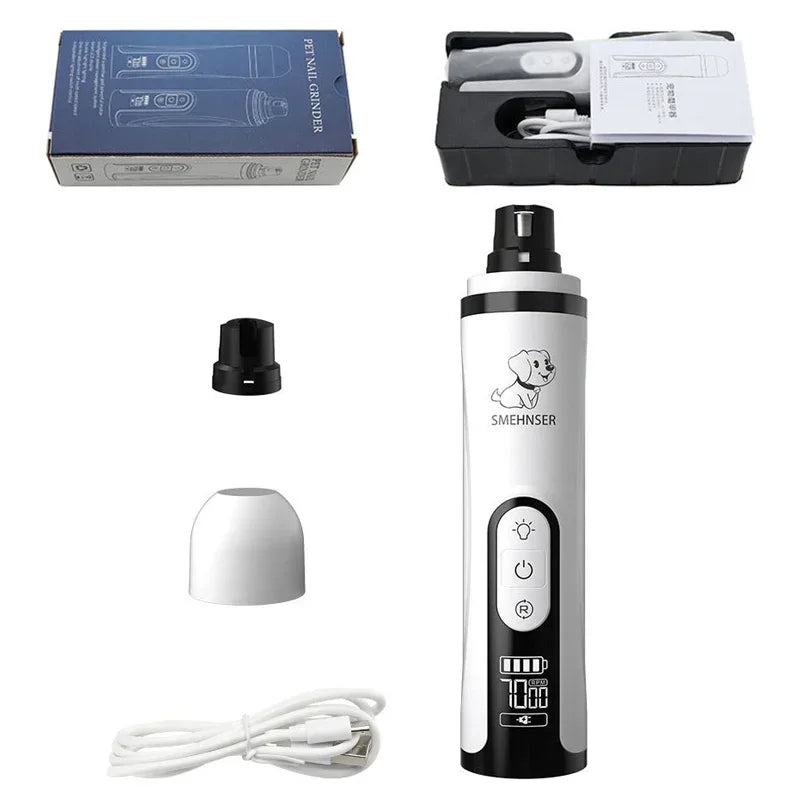 LED Electric Pet Nail Grinder – USB Rechargeable Grooming Tool