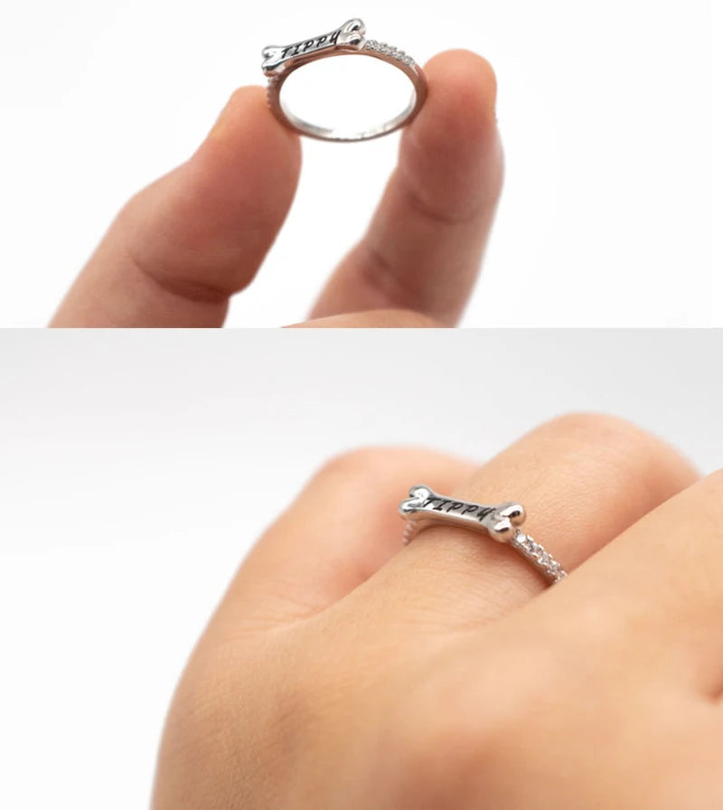 Personalized Silver Pet Name Ring with Cat Ears or Dog Bone – Custom Jewelry Gift
