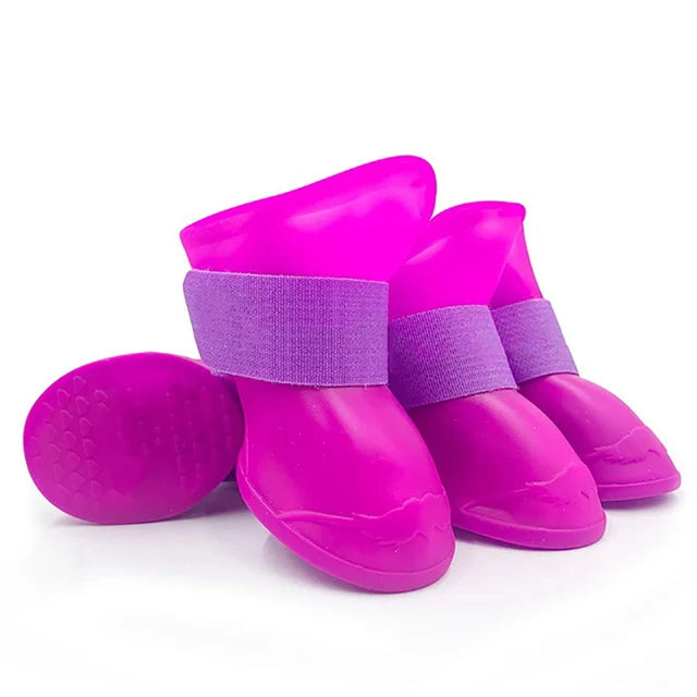 4Pcs Waterproof Anti-Slip Pet Boots - Rubber Rain Shoes for Dogs & Cats
