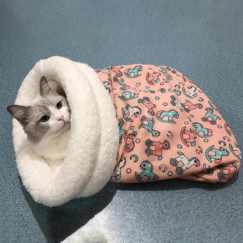 Cat & Puppy Cuddly Sleeping Bag - Soft, Fluffy, Cozy Nest for Pets