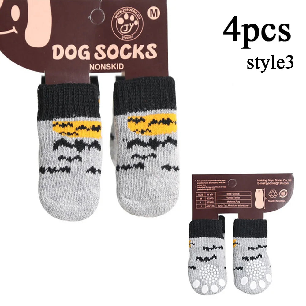 4pcs Non-Slip Christmas Socks for Small Dogs & Cats - Indoor Paw Protectors