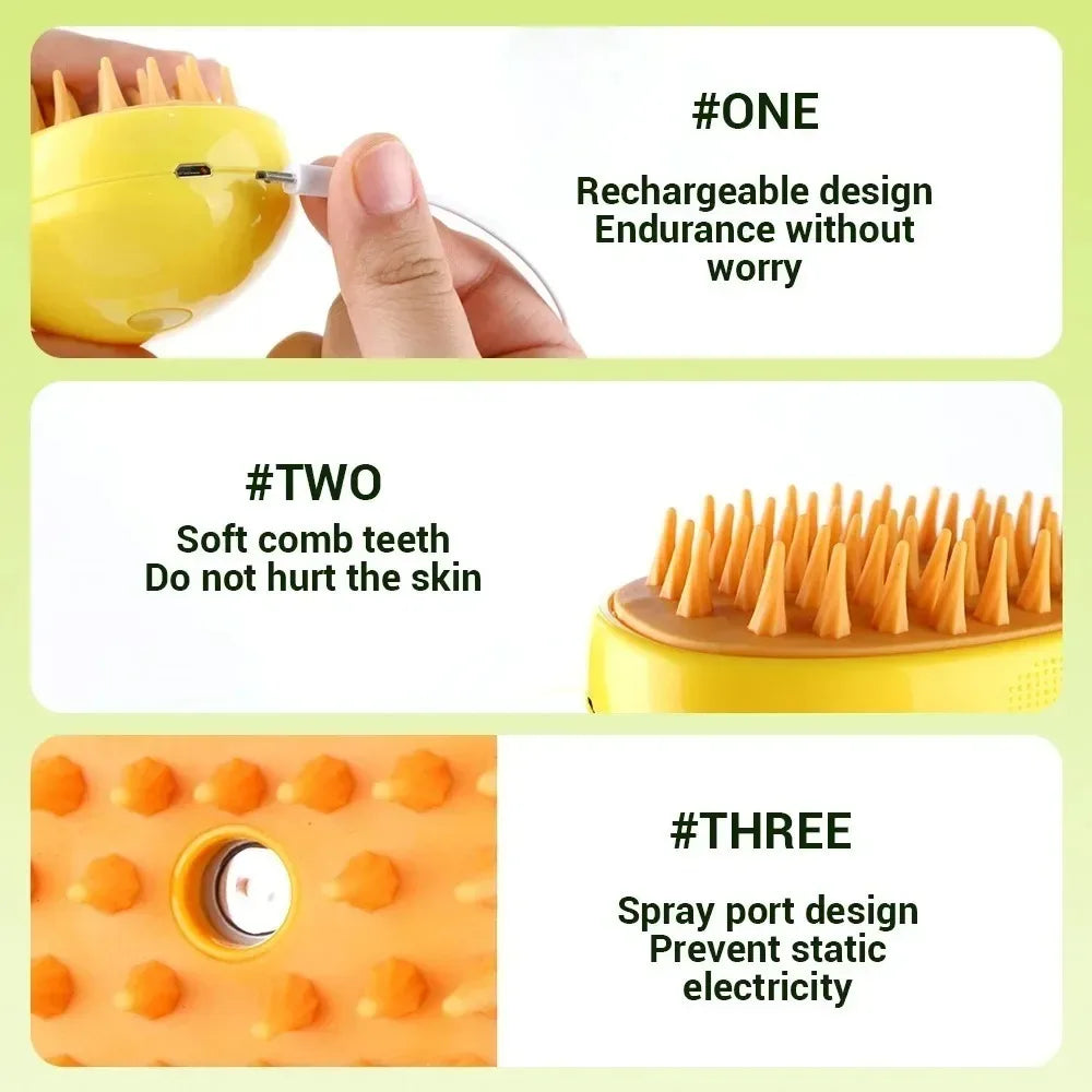 3-in-1 Electric Pet Grooming Brush: Steam, Massage & Shedding