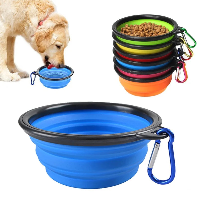 2-in-1 Portable Dog Feeder Bowl & Water Bottle with Carabiner – Travel Pet Dispenser