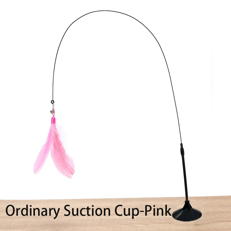 Hands-Free Suction Cup Cat Teaser Wand with Feather & Bird Toy